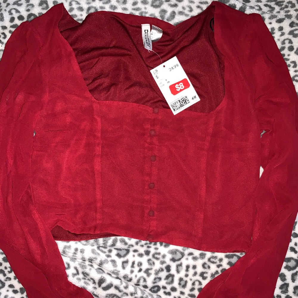 Red Button up Crop Top
